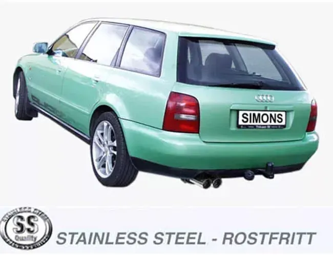 Simons Edelstahl Sportauspuffanlage 2x80 mm für Audi A4 (B5) Quattro Limousine/Avant/Kombi 2,5 TDI EG-Genehmigung